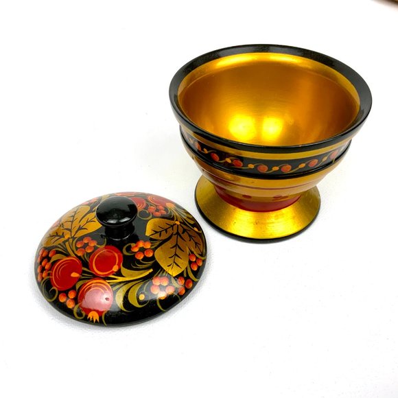 Vintage Russian Lacquerware Khokhloma Set Of 5 Wooden Items - Picture 10 of 16